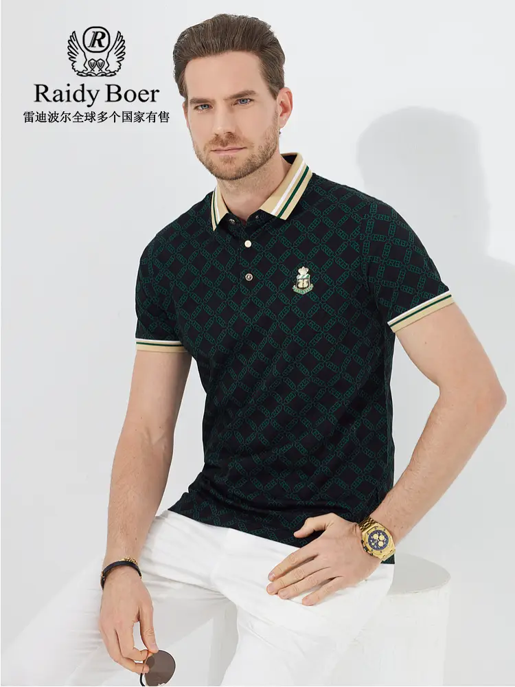 [Mercerized Cotton] Raidy Boer/Raidy Boer Full Body Print Casual Short Sleeve T-Shirt Polo Shirt Men 7100
