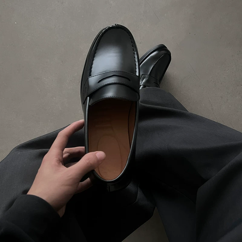 Slip-On Loafers, Black Derby Shoes, Men's Lazy Shoes, Business Formal Casual British Style Leather Shoes for Men Foto QC de TAOBAO na Qualit.ly