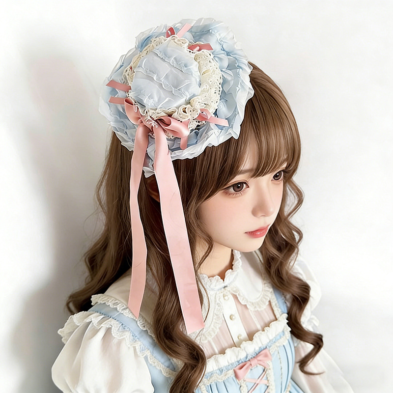 Original Handmade Lolita Hat Hairpin, Lace Bow Hair Accessory, Sweet Lolita Headwear Accessory