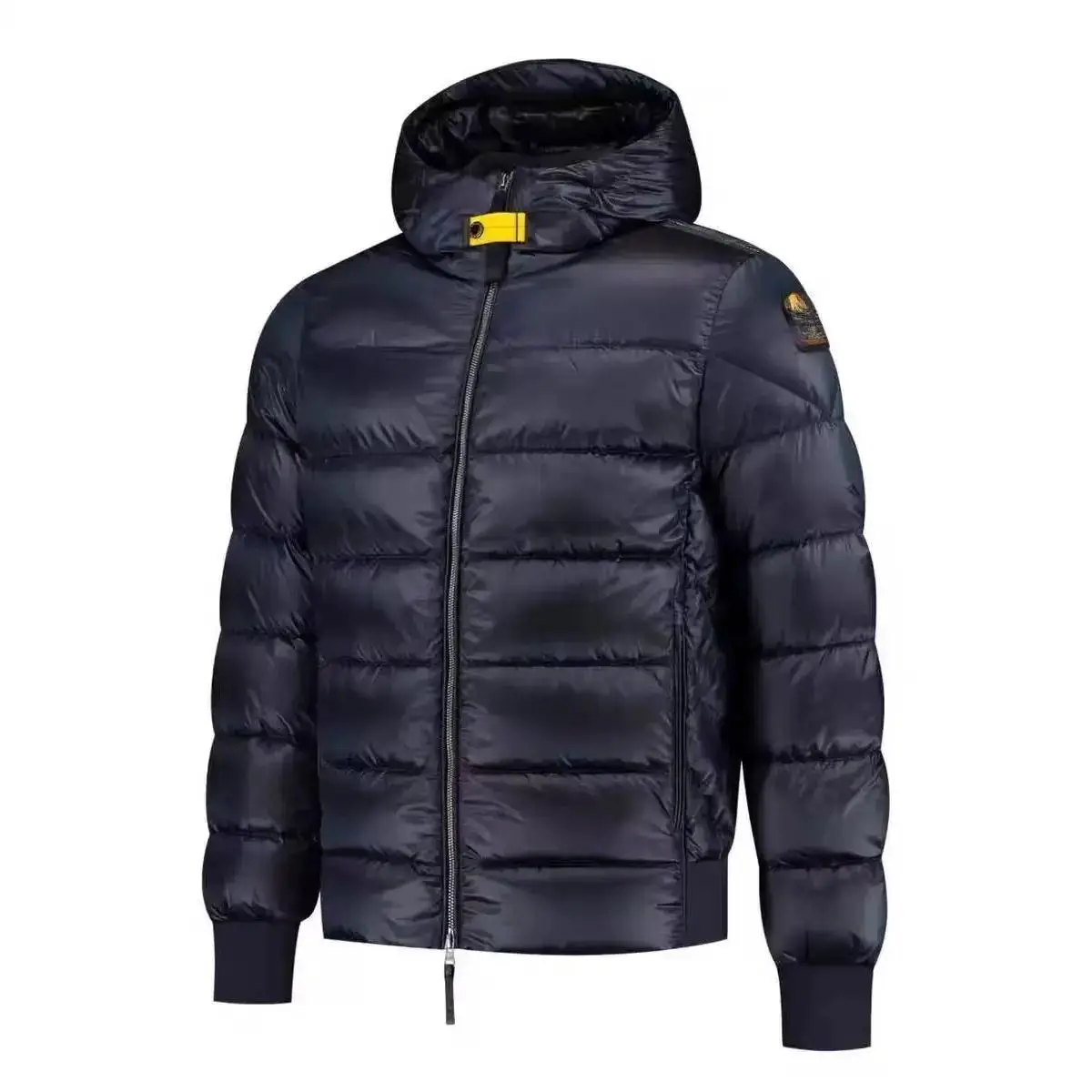 Down jacket with a hooded zipper and thick white duck down c