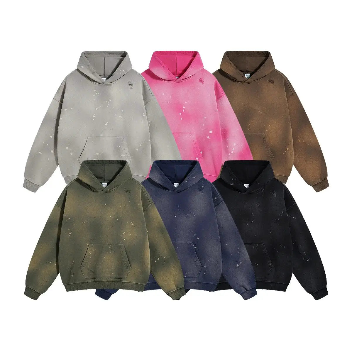 Europe and the United States high street spray horse splash ink white do old frayed hoodie oversize sweater hoodies