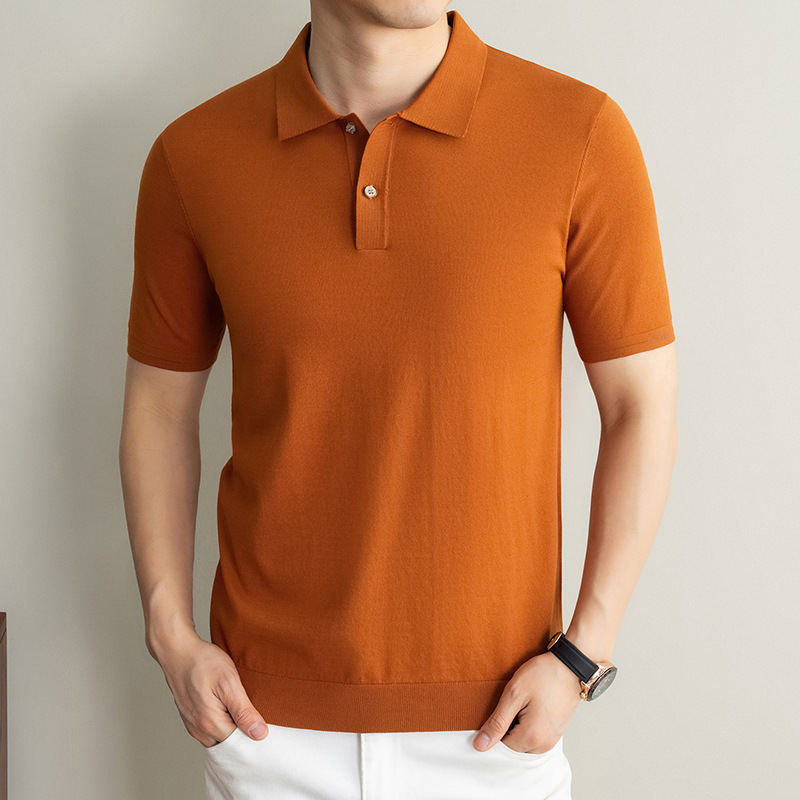Summer New Men's Solid Color Lapel Light Business Comfortable Breathable Casual Simple Skin-Friendly Short-Sleeved Polo Shirt