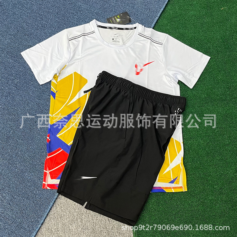 New Sports Foreign Trade Suit Fitness Running Suit Quick-Drying Breathable Loose Daily Casual Short-Sleeved Shorts Men's Batch