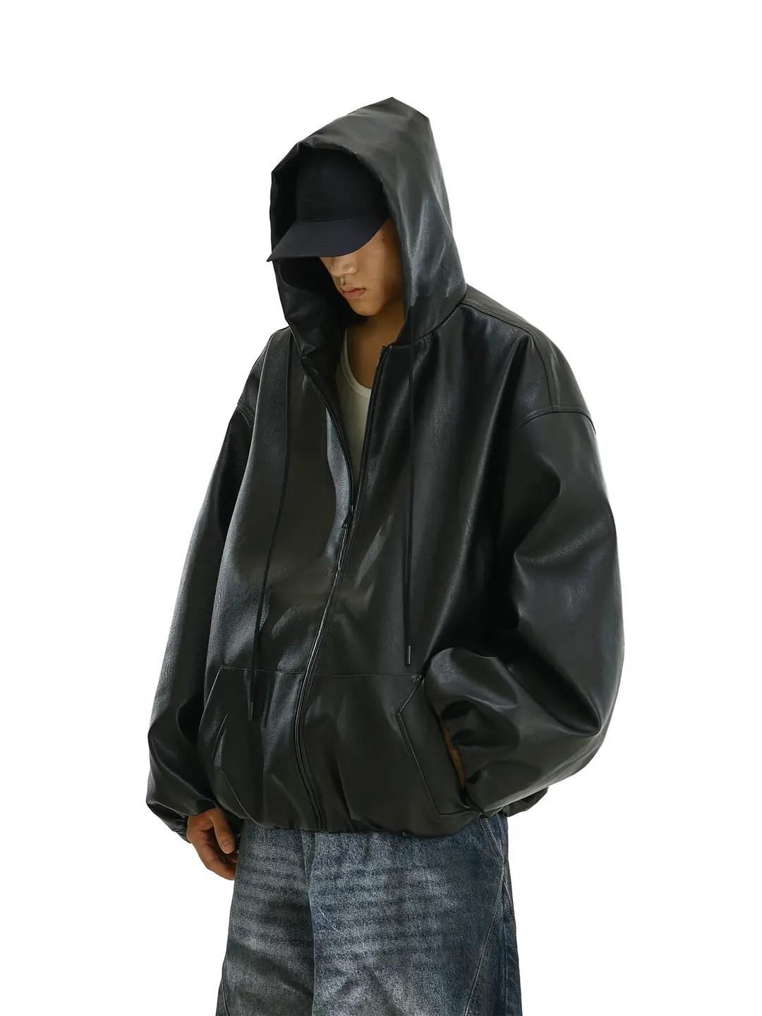 Autumn American vintage high-end hooded leather jacket, men and women, handsome, loose and versatile, casual motorcycle jacket, fashionable jacket