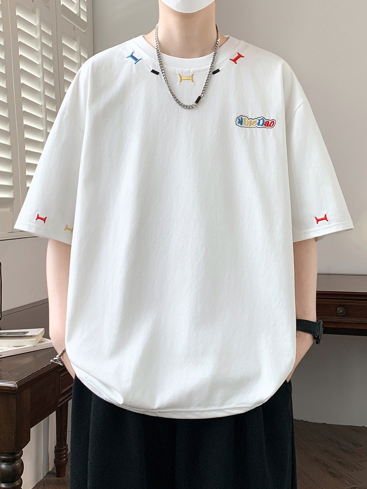 Summer Cool Short-Sleeved T-Shirt for Men, Trendy Brand Embroidered Stylish Tie-Dye Half-Sleeved Top for Teenagers and Students T-Shirt