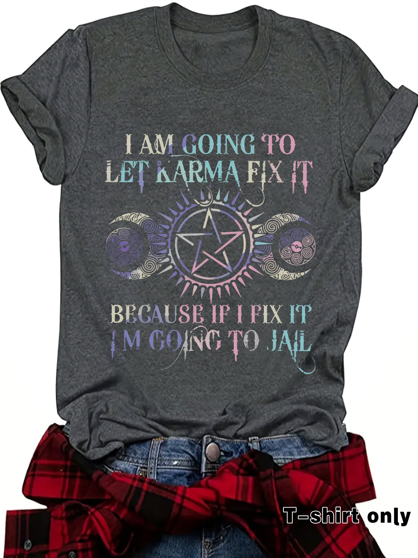 Amazon cross-border Europe and the United States colorful gradient IAM five-pointed star fashion loose casual short sleeve round neck T-shirt women