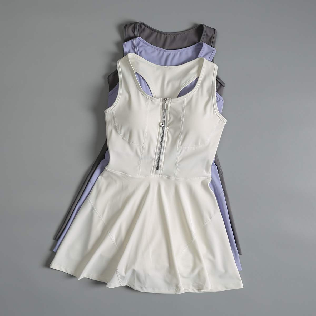 Tennis Skirt Dress for Women with Front Zipper, All-In-One Sports Fitness Anti-Exposure Yoga Wear, One-Piece Badminton Outfit