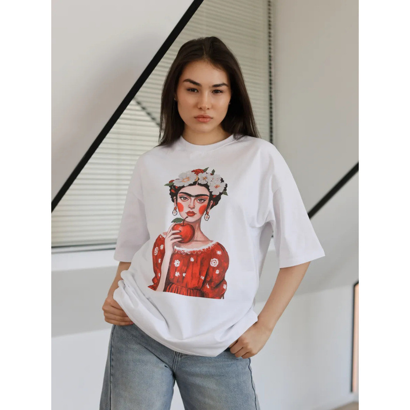 Fun, Stylish, American-Style, Cute, Casual, Loose, Versatile, European and American Style Printed Cotton Ins Trendy Tops
