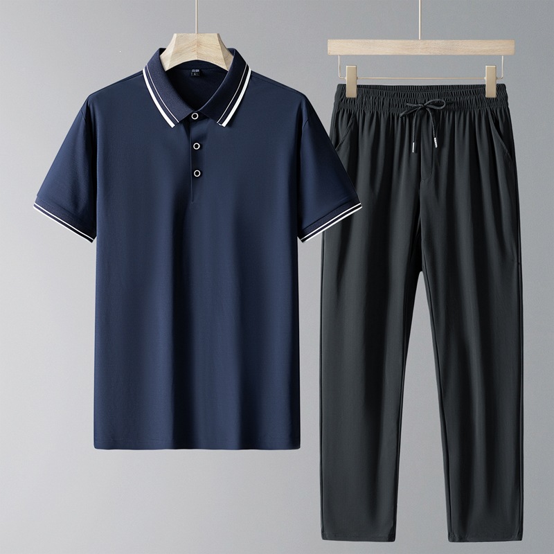 Diyu Shenlong Ice Silk Polo Shirt Men's Summer New Style Dad Middle-Aged and Elderly Short-Sleeved Suit Straight-Leg Pants Casual Wear
