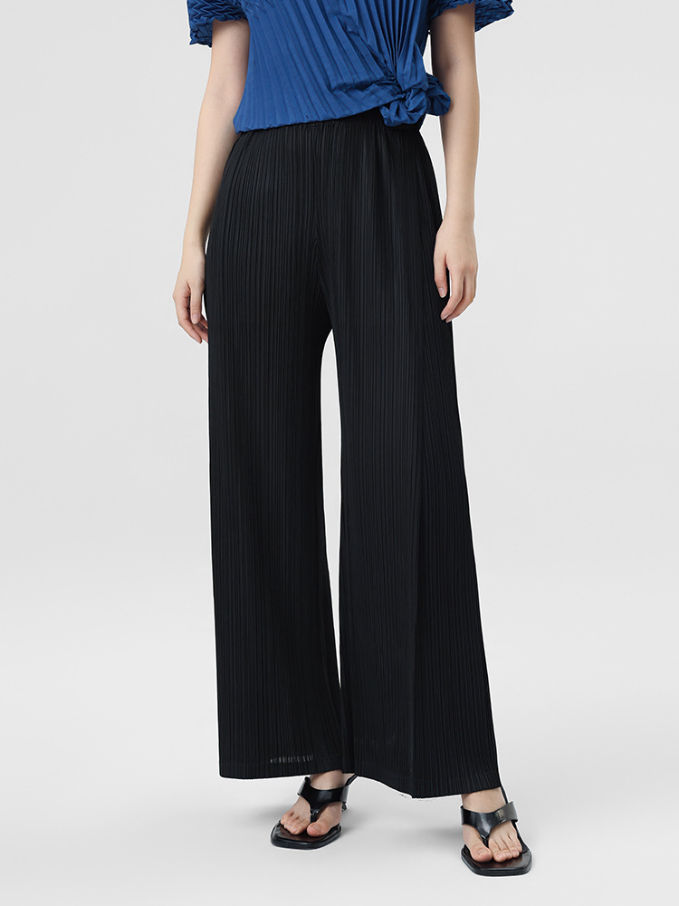 High-Quality Summer Pleated Women's Ankle-Length Suit Pants, Issey Miyake Style High-Waisted Straight-Leg Wide-Leg Casual Pants
