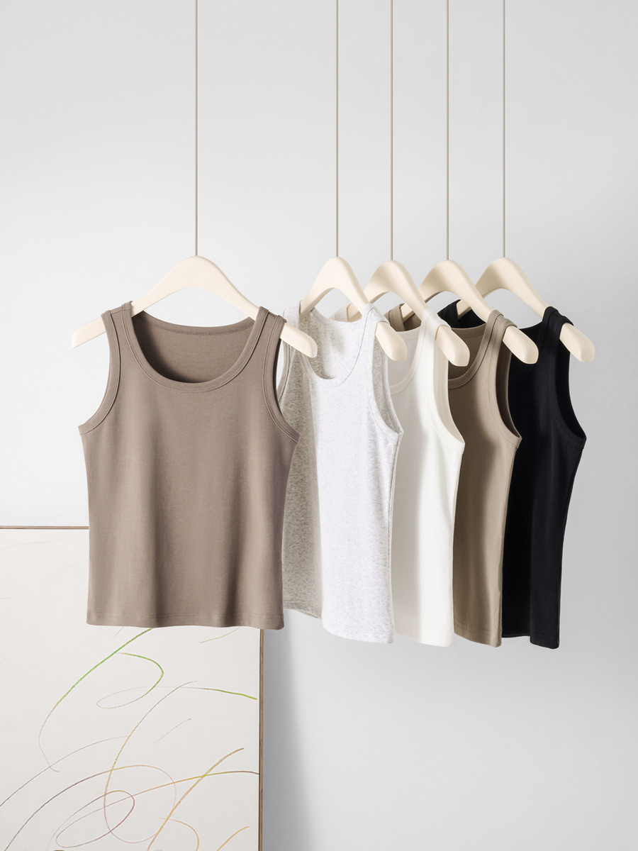 2025 Spring and Summer New Spandex Yarn Solid Color Vest Women's Pure Desire Slim Fit Short Top Women's Anti-Exposed Small Suspender