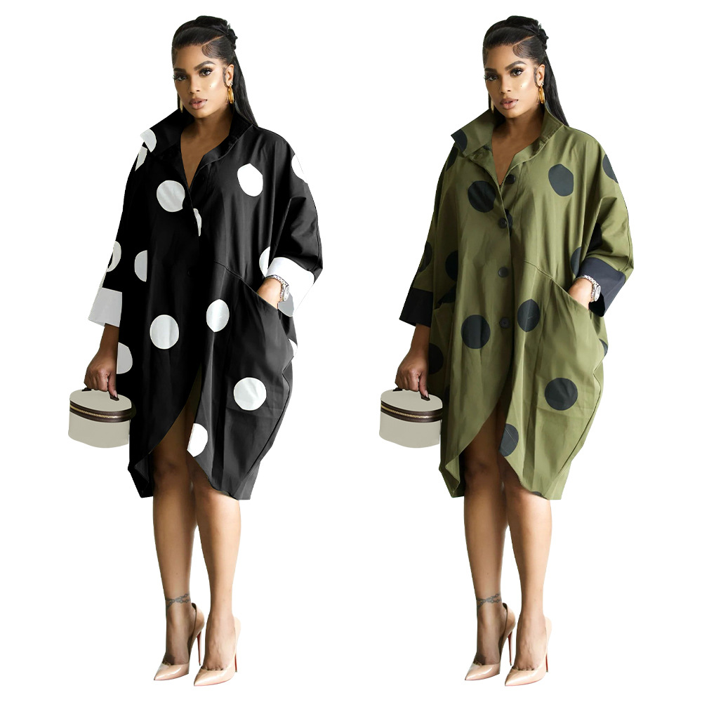 K10699 Amazon Europe and the United States cross-border women's clothing supply free size printed nine-point sleeve shirt dress pocket dress new