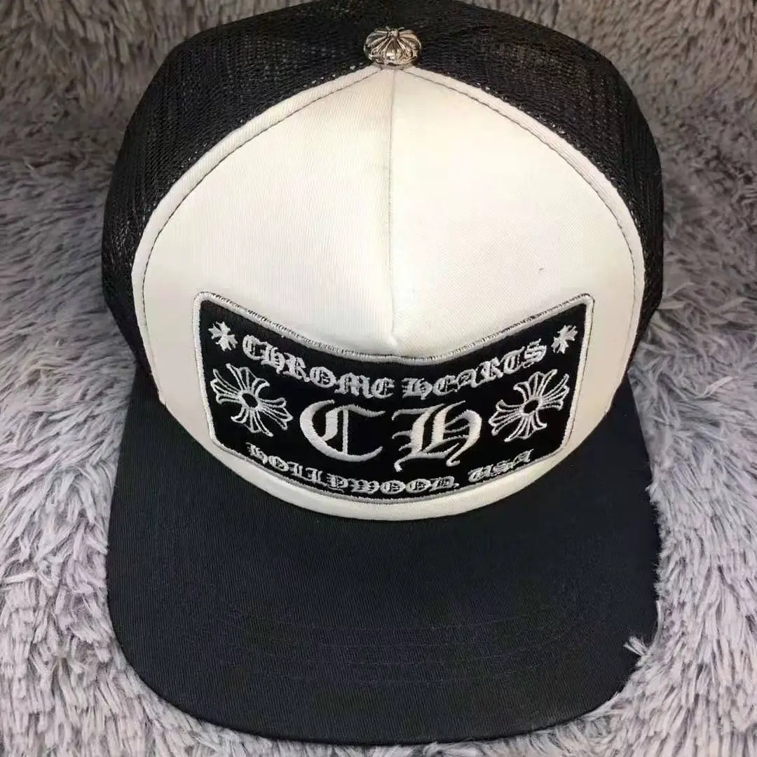 24 Trendy Chrome Hearts Hats with Sanskrit Embroidery, Color-Blocking Baseball Caps, Couple Style, Cross-Border Flat Top for Men and Women