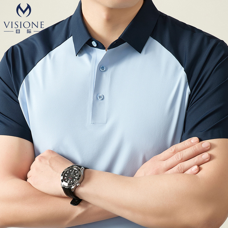 Summer New Style Seamless Short-Sleeved Polo Shirt for Men, Fashionable and Comfortable Ice Silk Breathable Quick-Drying No-Iron Half-Sleeved T-Shirt for Men