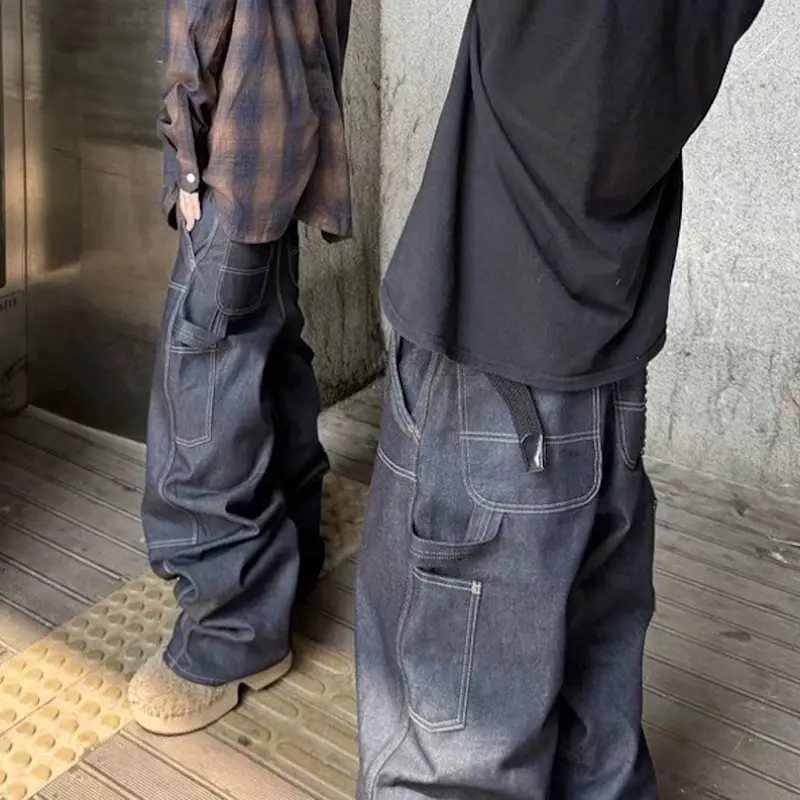 American High Street Emostanceclub Style Profile Puree Denim Original Denim Men's Fashion Wide-Leg Straight Pants