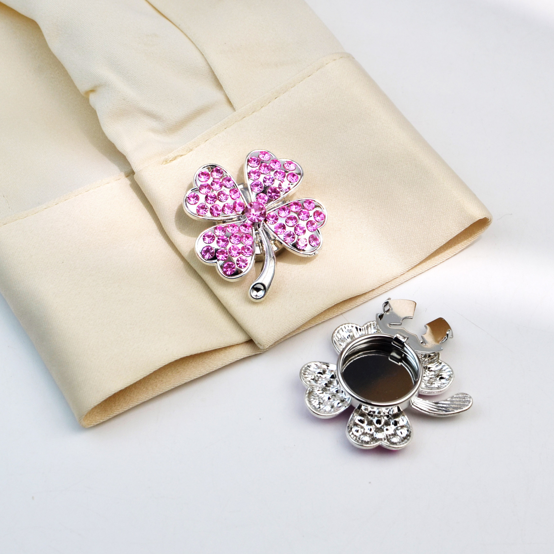 Button Cover Shirt Button Shiny Metal Brooch Button Four-Leaf Clover Rhinestone Cufflinks Turtle Button Set Button Clip Button