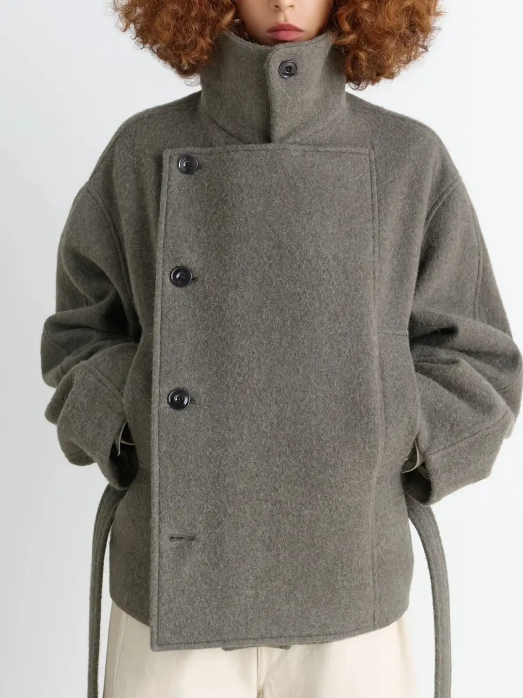 Lemair* Asymmetrical Alpaca Short Bathrobe for Women 25 Autumn/Winter Wool Gray Green Woolen Coat Black Jacket