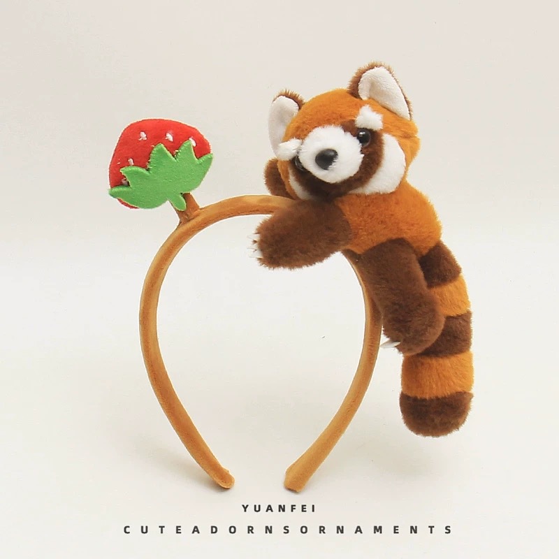 Cute Strawberry Raccoon Headband, Creative Cartoon Headwear, Zoo Selling Cute Photo Hairpin, Fun Red Panda Headband