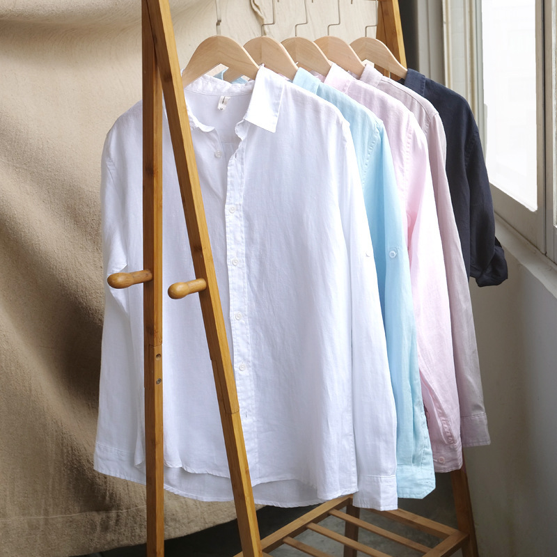 610 fashion business inside and outside shirt men's casual linen long sleeve white shirt men's hair generation