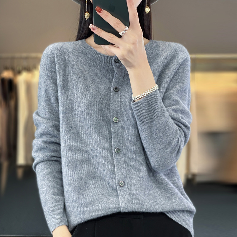 High-grade woolen sweater women's 100 pure wool knitted cardigan coat 2023 autumn and winter New loose short sweater