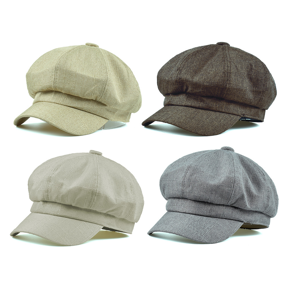 British Retro Thin Cotton and Linen Octagonal Cap Korean Style Distinctive Solid Color Duck Tongue Beret Women's Simple Trendy Painter Cap