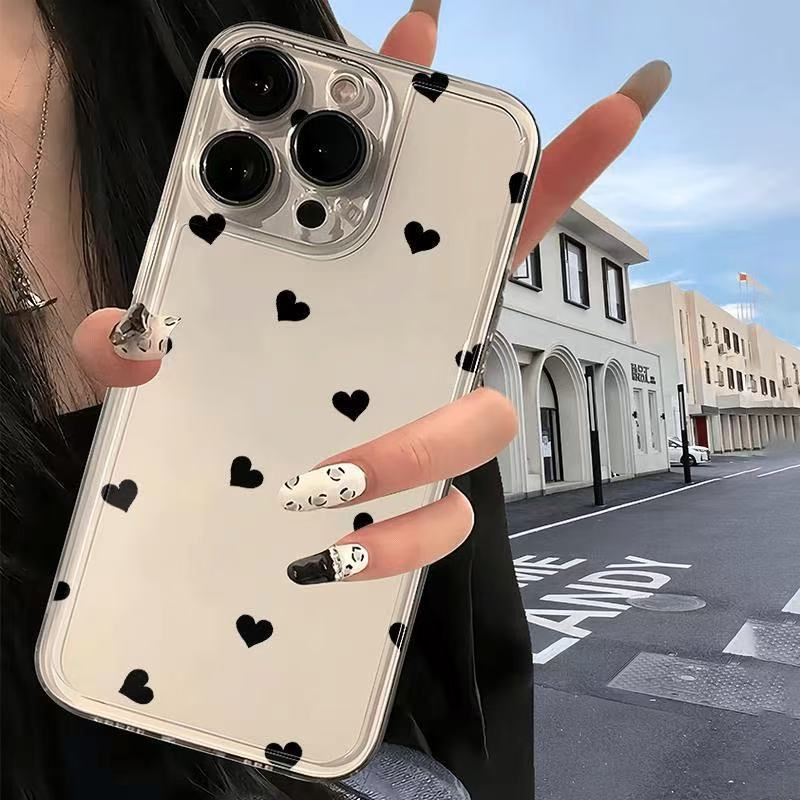 Black Heart Suitable for Iphone15Promax Mobile Phone Case European and American Apple 16 Anti-Fall 14Pro Japanese and Korean 13/12
