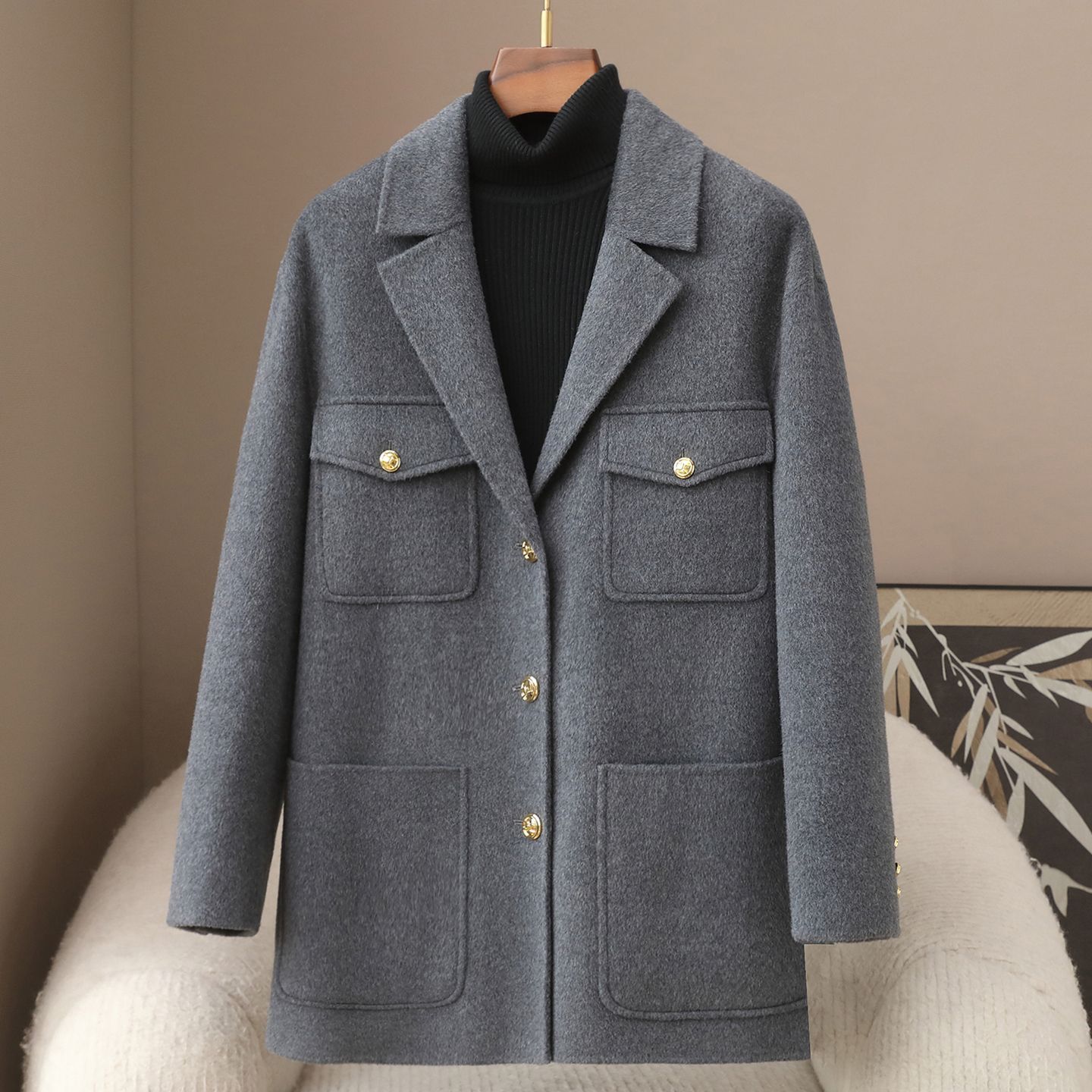 Small Quantity of Clothing: 10% Cashmere High-End Suit Woolen Coat, 2026 New Vintage Solid Color Double-Sided Wool Coat for Women