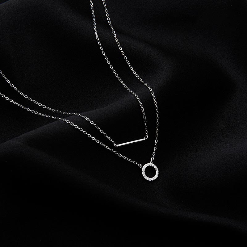 One-word Double-layer Stacked Necklace Women's Small Internet Celebrity Hollow Circle Pendant Fashionable Light Luxury Geometric Clavicle Chain