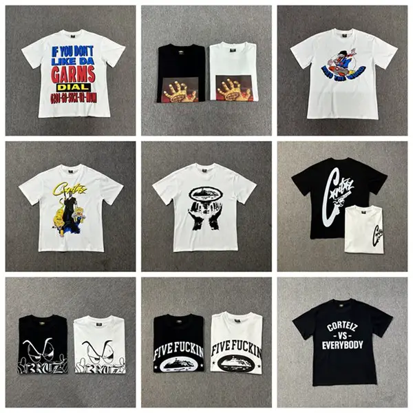 European and American Trendy Brand Corteiz Graffiti Letter Emoticon Print Summer Pure Cotton Loose Casual Unisex Short-Sleeve T-Shirt Trendy