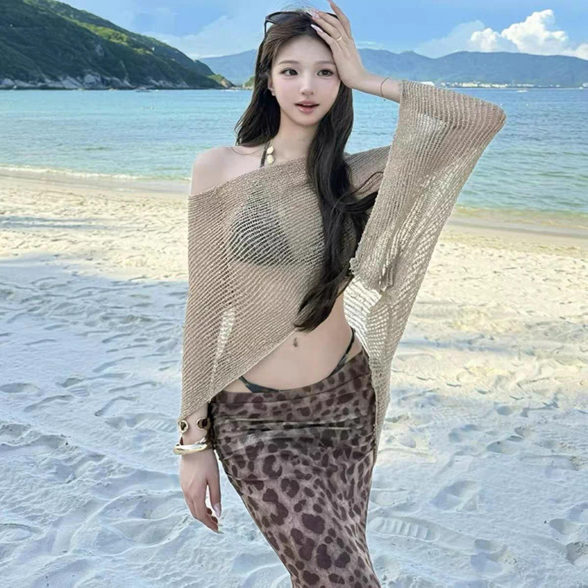 Korean Instagram Beach Vacation Swimwear, Sexy Two-Piece Bikini Set, Four-Piece Set for Small Busts, High-End Style, Hot Girl Swimwear