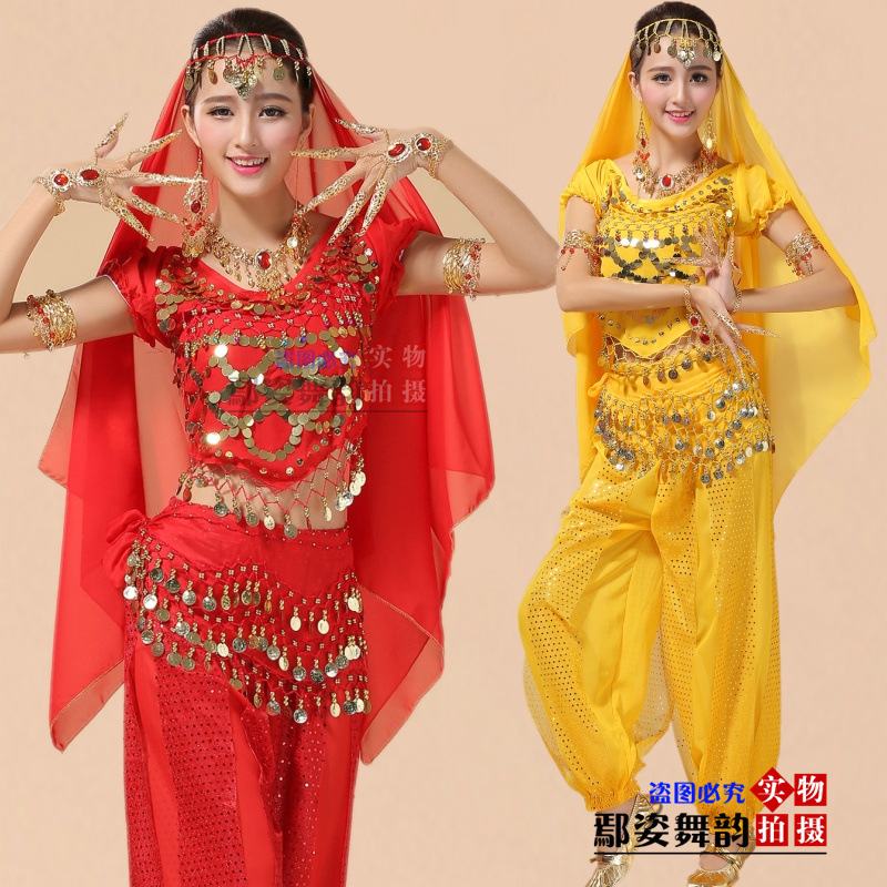 Belly Dance Suit Stage Performance Suit Dance Suit Short-sleeved Highlights Pants Adult Indian Dance Performance Practice Suit