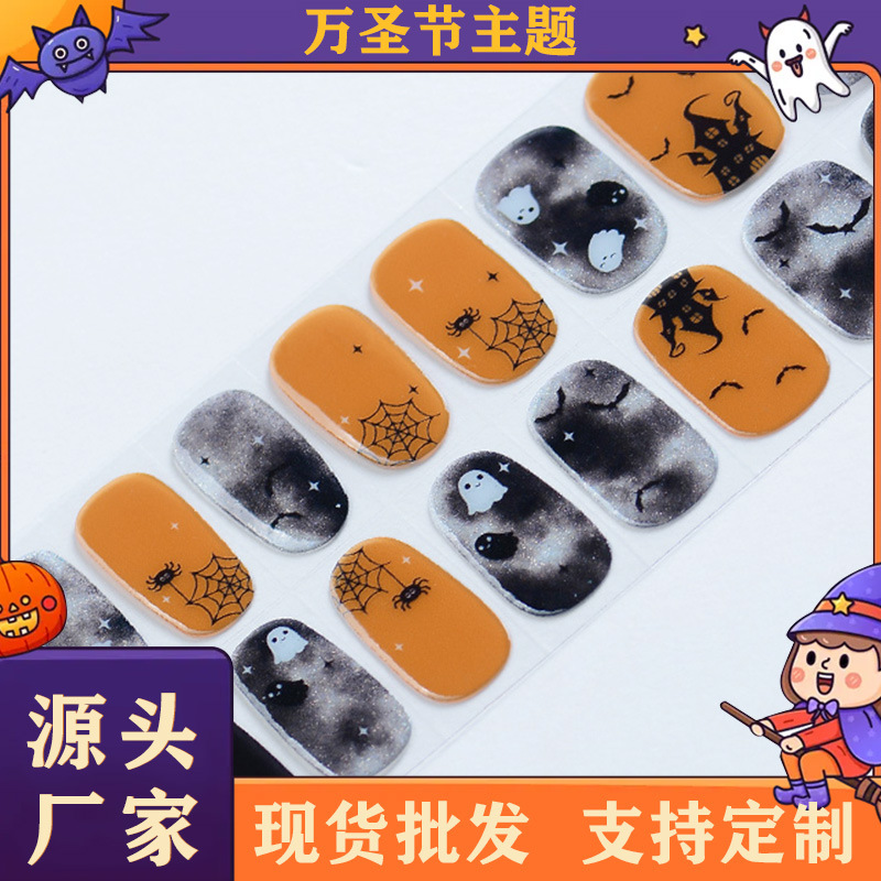 Halloween Nail Art Stickers Retro Dark Series Horror Ghost Pumpkin Head Bat Semi-Cured Gel Nail Stickers
