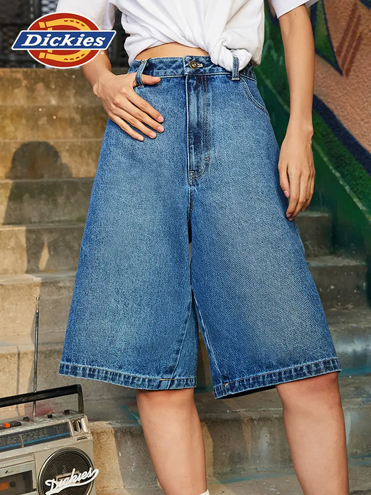 Dickies [Spring and Summer New arrival] Heavy weight Denim Fabric Wide Shape Dad shorts Relaxed Mid-Pants Baggy Style