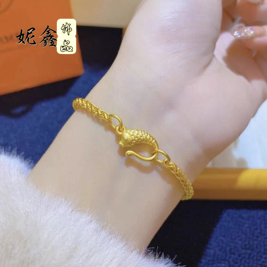 Live Broadcast Popular Handmade Ancient Sand Gold Interlocking Small Fish Wheat Ear Accessible Luxury Bracelet New Chinoiserie Does Not Fade