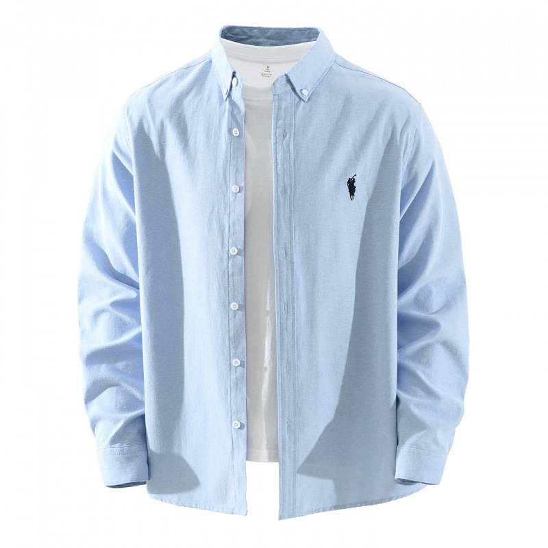 9168 Japanese-Style Trendy Embroidered Long-Sleeve Shirt for Men, Oxford Fabric, Artistic Casual Loose Top, Men's Clothing, Dropshipping Available