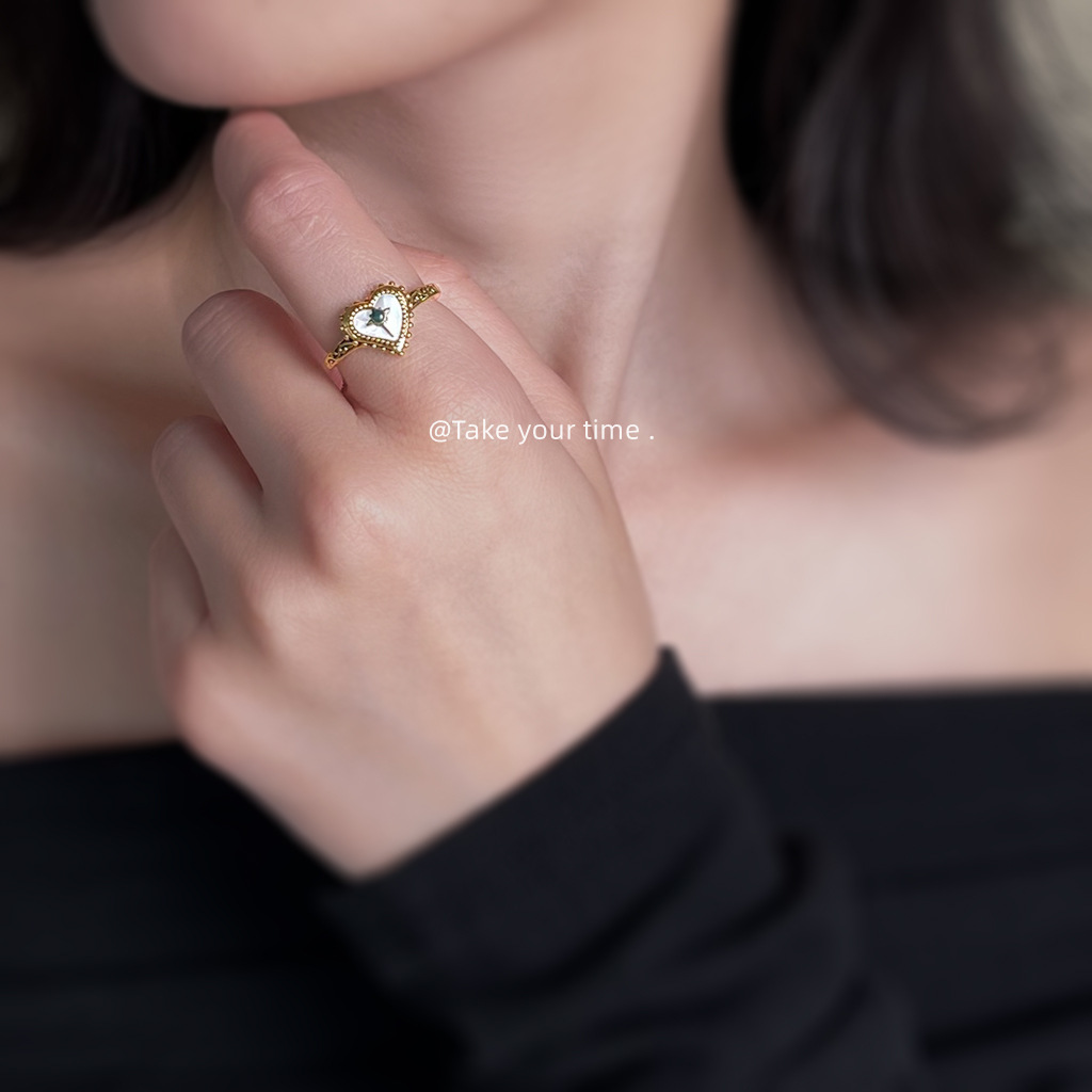 Artistic Retro Mang Star Shell Opening Adjustable Heart-shaped Old Sense Ring Advanced Sense New Ring Finger Ring