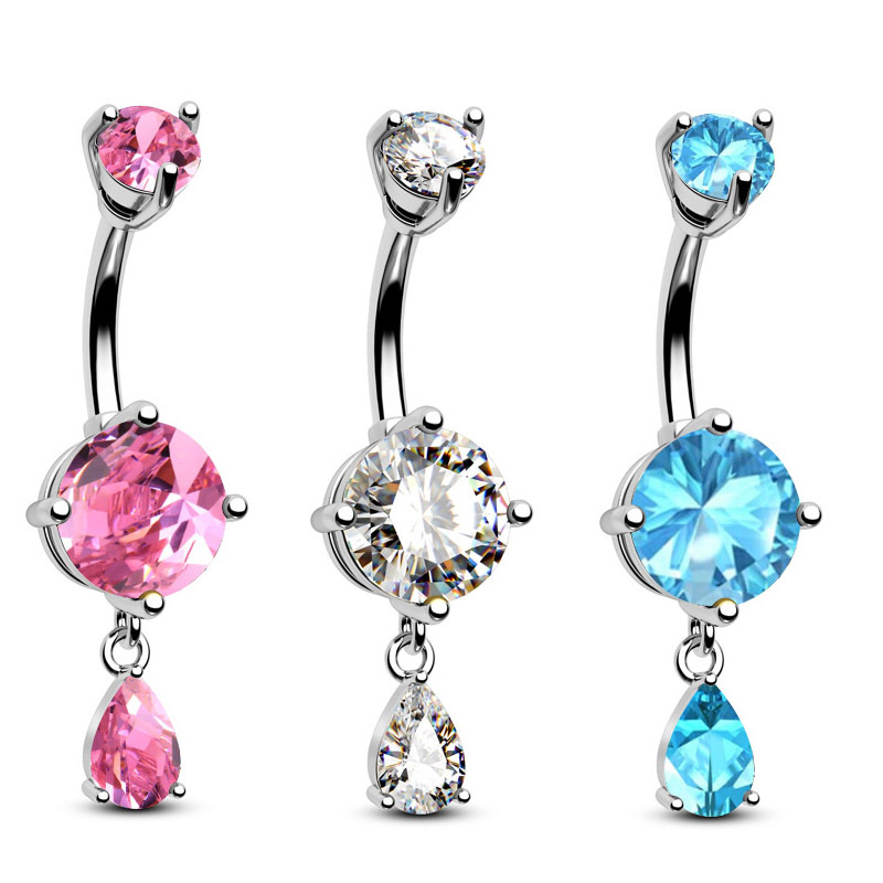 Cross-border Hot Sale Body Piercing Color Fashion Sexy Umbilical Nail Women Double Head Zircon Stainless Steel Umbilical Ring Factory