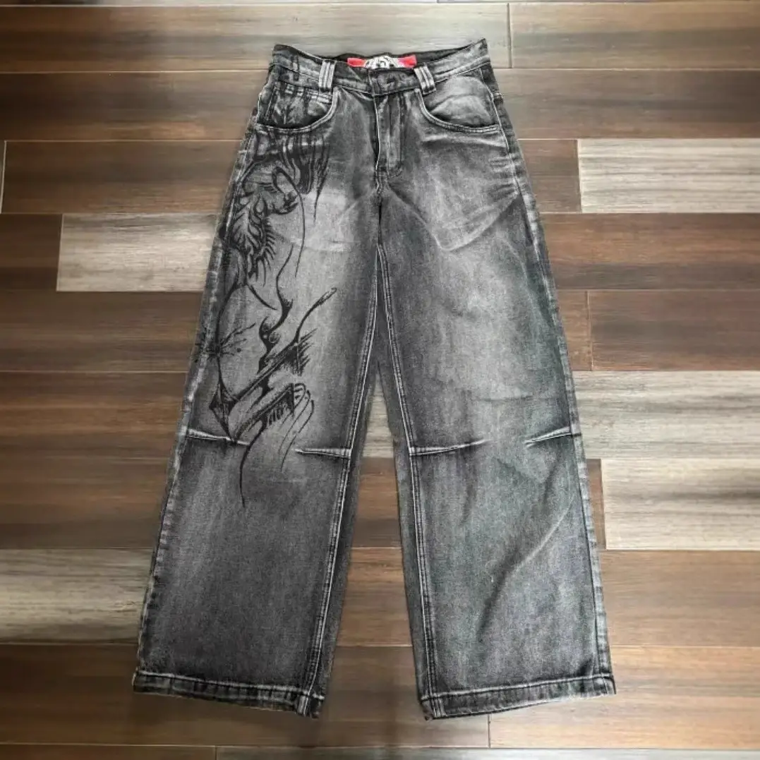 Cross border European and American style 2025 new summer retro distressed washed hip-hop loose wide leg jeans trendy cool jeans