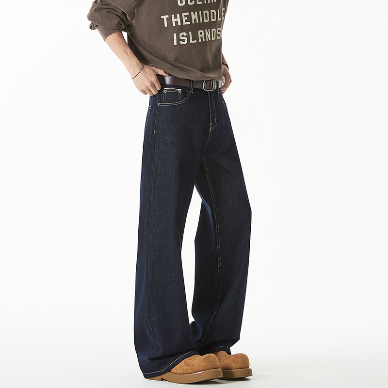 Old Money Style Raw Denim High-Quality Imitation Selvedge Denim Jeans for Men and Women, Loose Straight Fit, Non-Fading Wide-Leg Pants