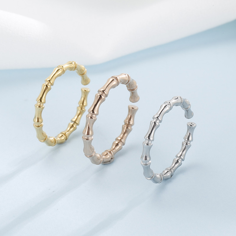 Japanese and Korean personality cold style bone joint open ring niche creative men's and women's index finger ring open mouth bamboo joint ring wholesale