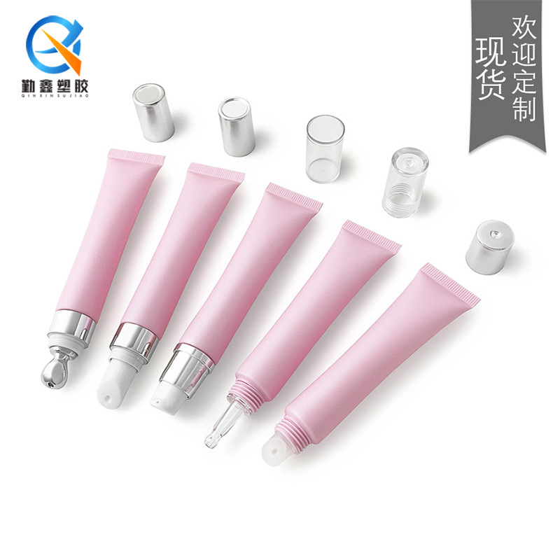 In-Stock Pink Slim Tube Zinc Alloy Ceramic Massage Head Soft Tube for Eye Cream, Lip Balm, and Essence Dispensing