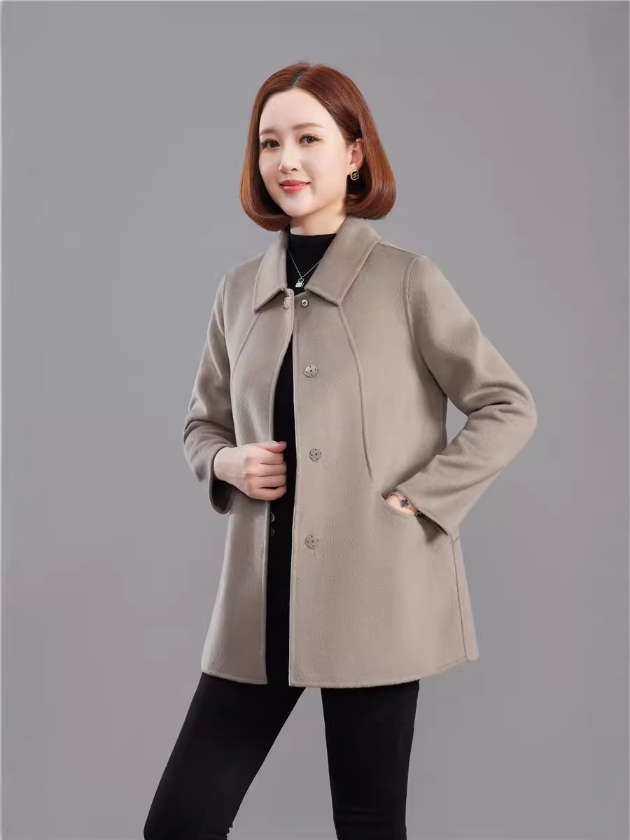 Double-Sided Pure 100 Wool Coat Women's Small Foreign-Style Mother High-Style Loose Wool Coat PND6001