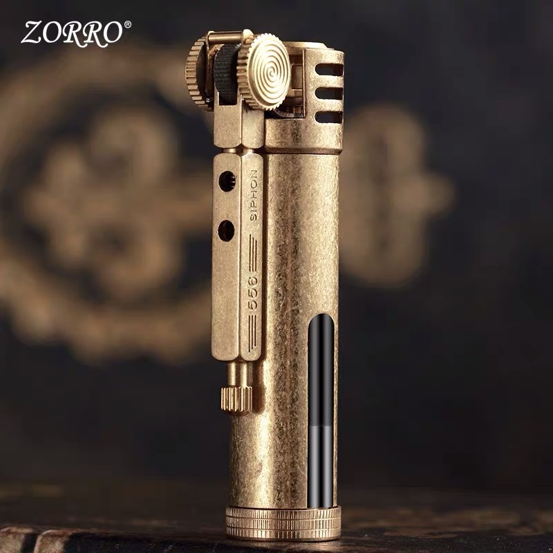 zorro zorro kerosene lighter brass windproof creative retro grinding wheel glass transparent oil silo wholesale Z556
