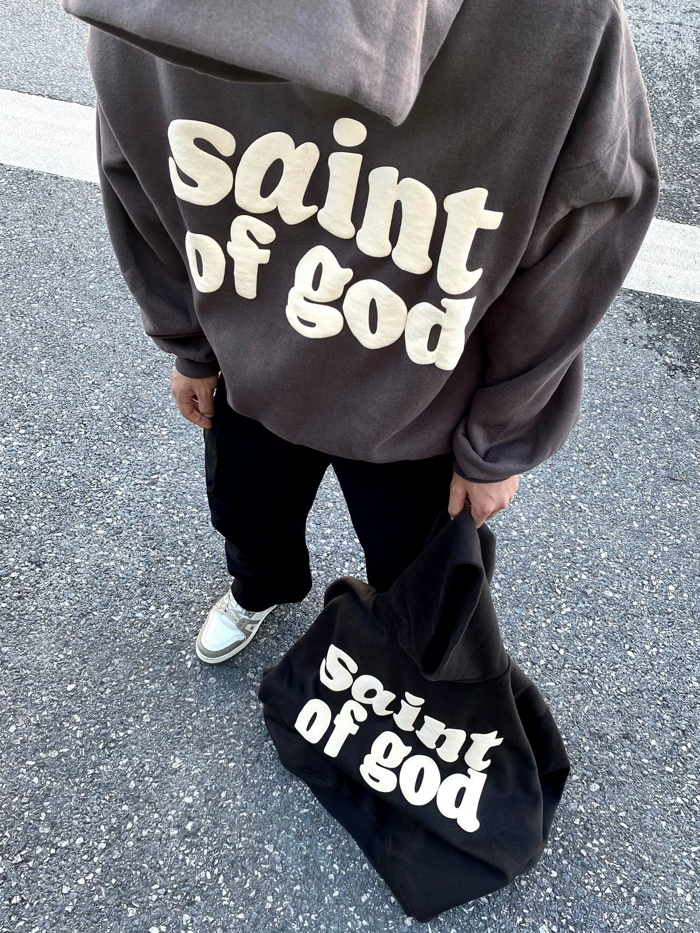 Jerry Same Style Fog Collaboration Saint of God Foam Print Kanye Men's Couple's Fleece-Lined Hooded Sweatshirt Trendy