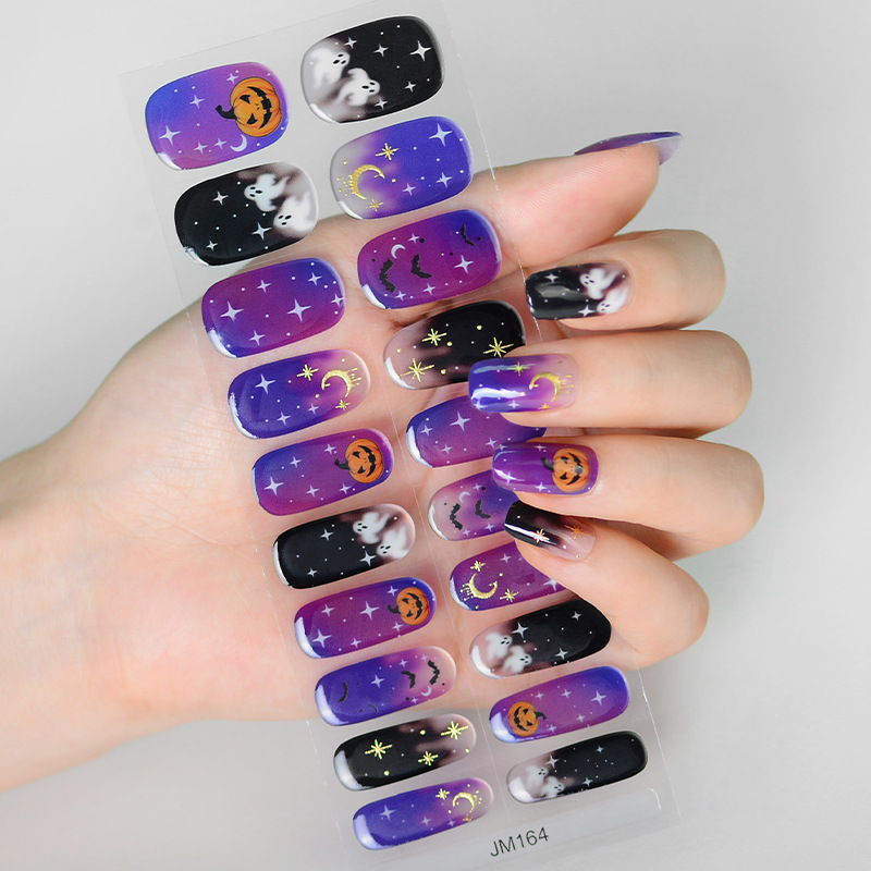 Cross Border Halloween Nail Patch Purple Ghost Luminous French Gel Nail Paste Lasting UV Half-baked Nail Paste