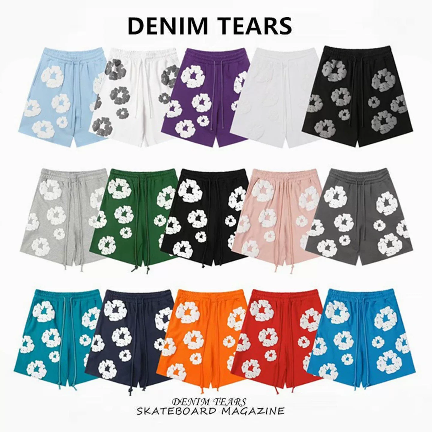 FOG High Street DENIM TEARS Cotton Flower American Classic Foam Printed Sports Shorts Casual Sports Shorts