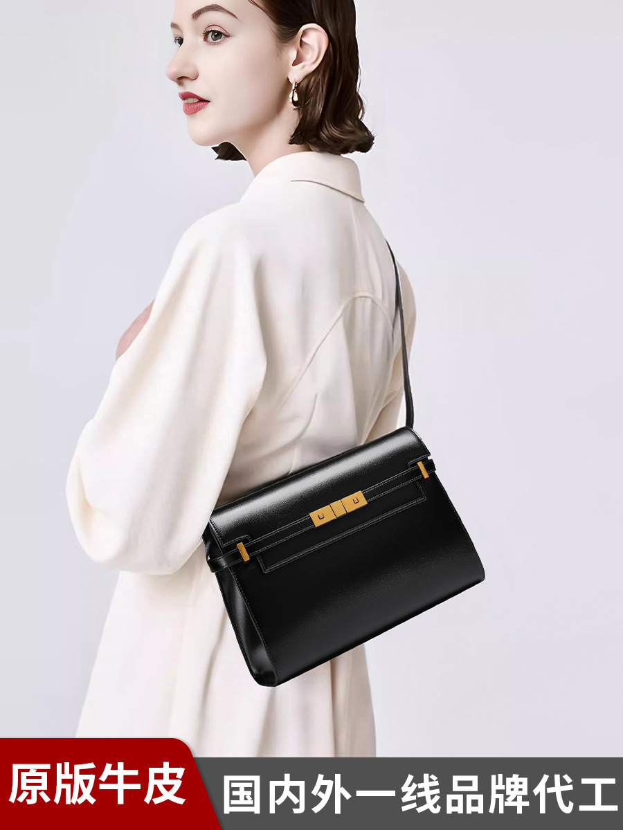 Genuine Leather Yangshulin Crocodile Pattern Manhattan Bag Women's Kelly Bag Retro High-End Armpit Postman Baguette Bag
