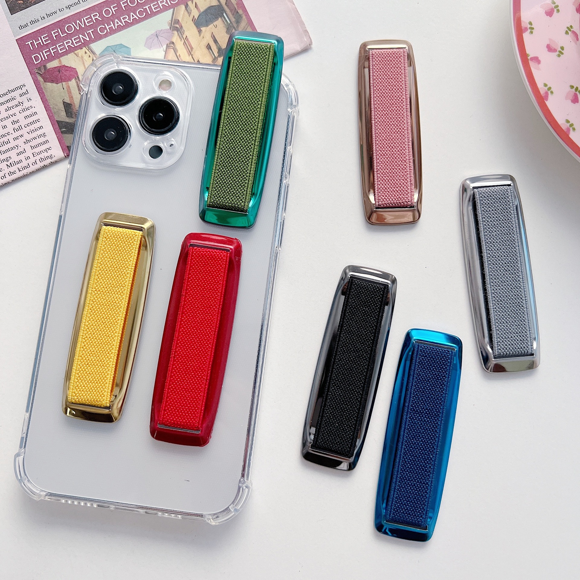 Metal Strap, Colorful Mobile Phone Back Sticker, One-Handed Operation, Anti-Slip, Anti-Fall, Compact Alloy Ring Holder