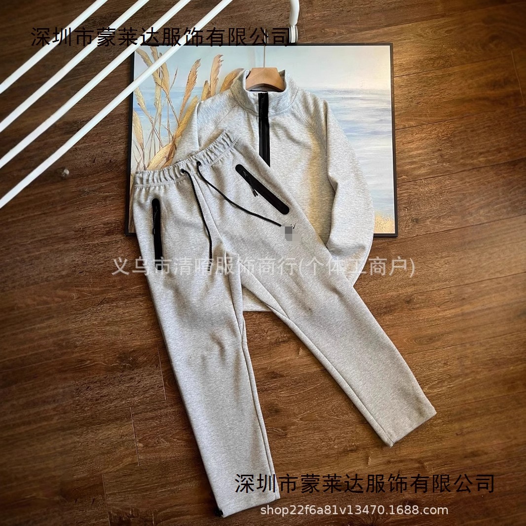 Half-Zip Loose Fit Sports Pullover with Stand Collar, Unisex Sweatshirt and Sweatpants Knit Casual Set Dq4312