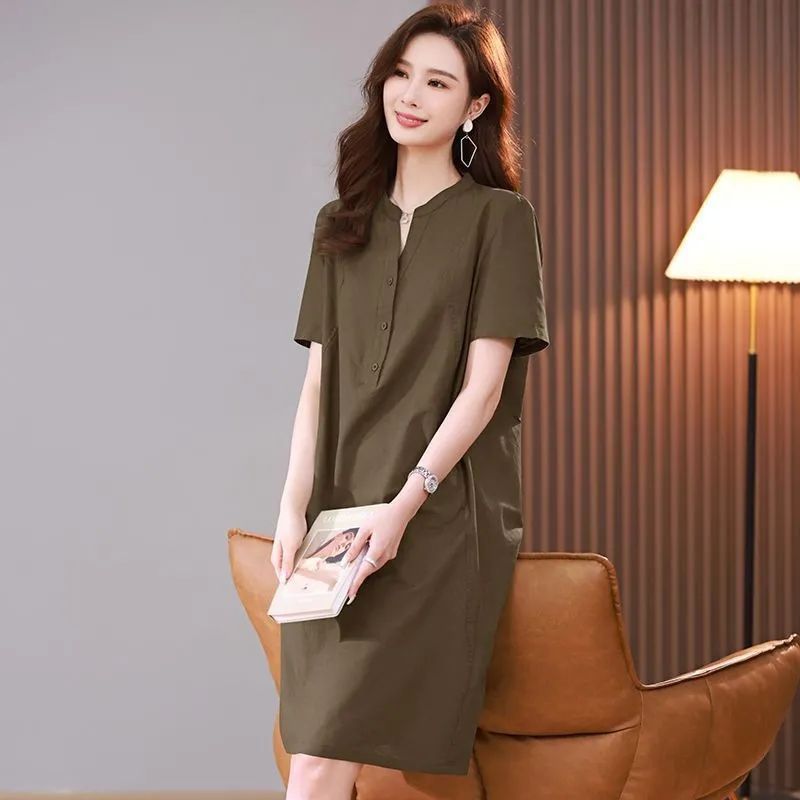 Summer plus size belly-covering slimming mid-length dress women's Joker fashion bubble chubby girl casual mother skirt wholesale